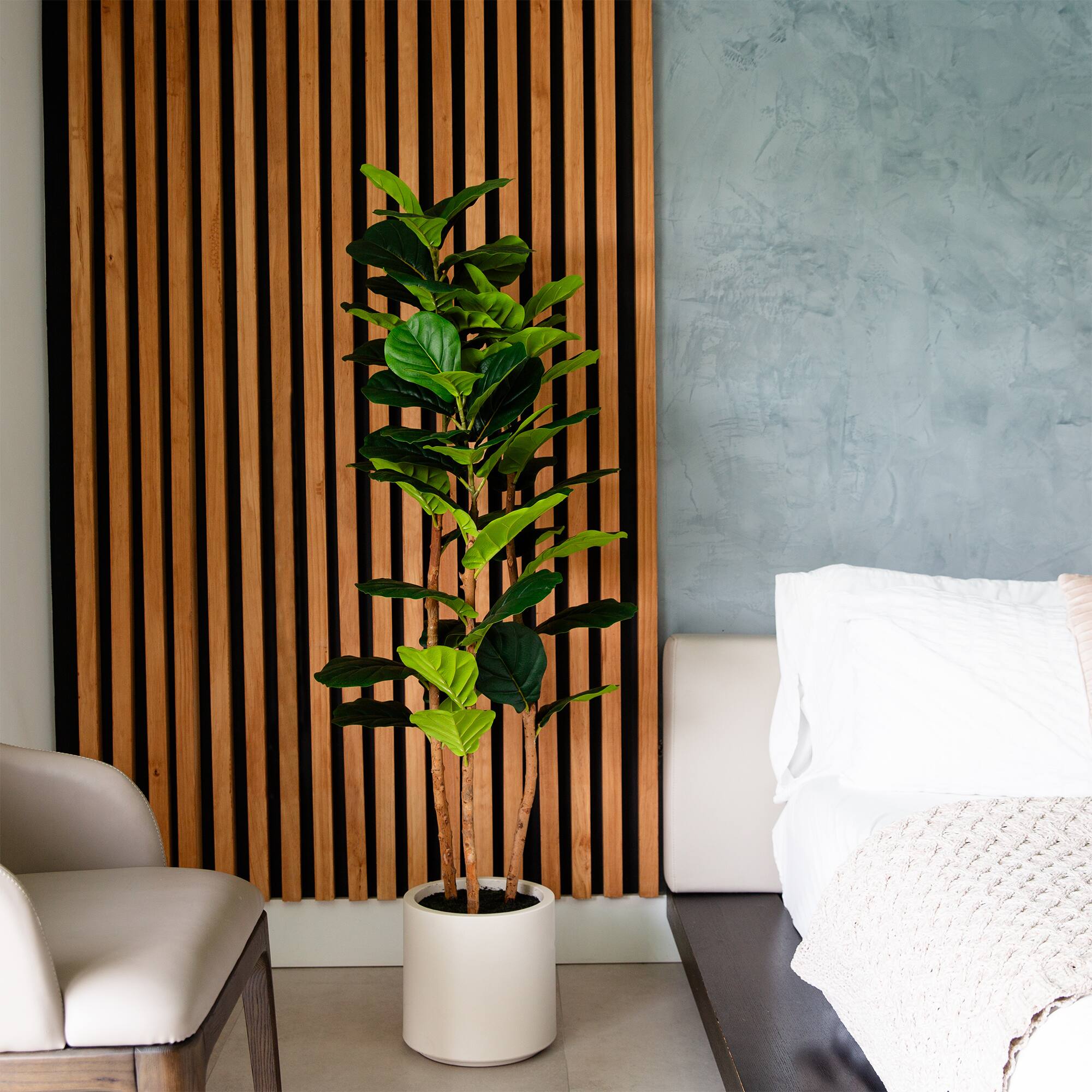 5ft. Fiddle Leaf Tree in Decorative White Planter